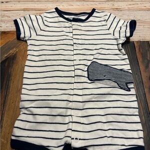 Carter's Navy and White Striped Whale Baby Romper